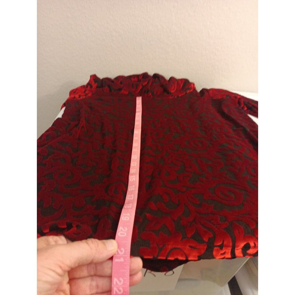 Women's Ruby Rd. Red/Black Velvet Soft Cowl Neck Elegant Blouse Size Medium - Picture 7 of 7